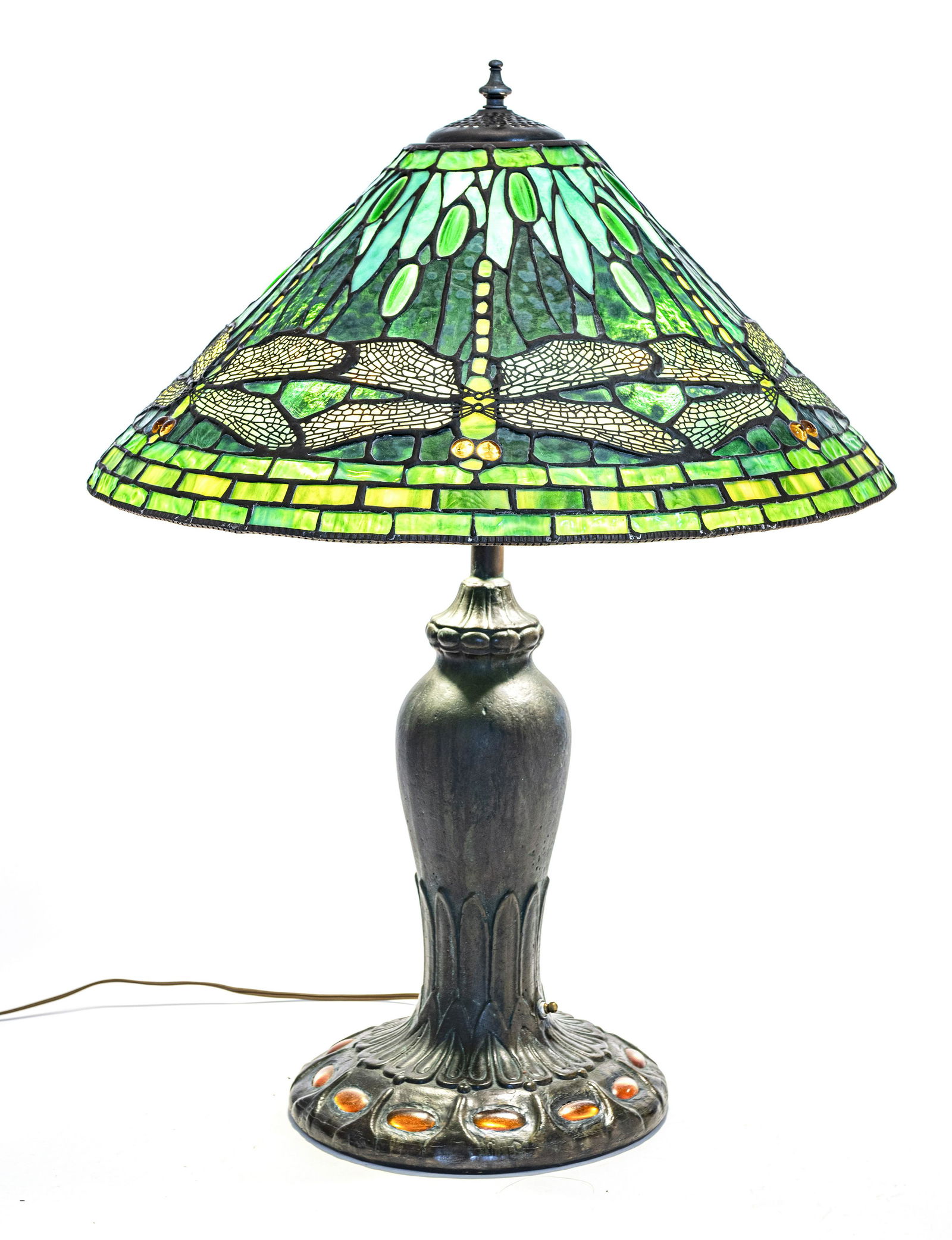 TIFFANY STYLE LEADED GLASS & BRONZE LAMP (1 of 4)
