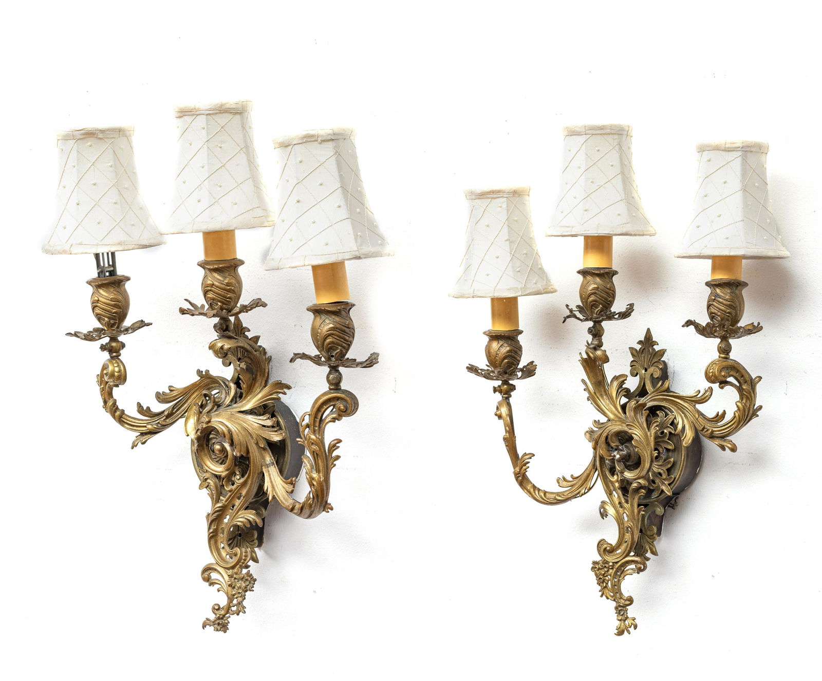 LOUIS XVI STYLE BRONZE SCONCES, PAIR, H 19", W 15" (1 of 1)