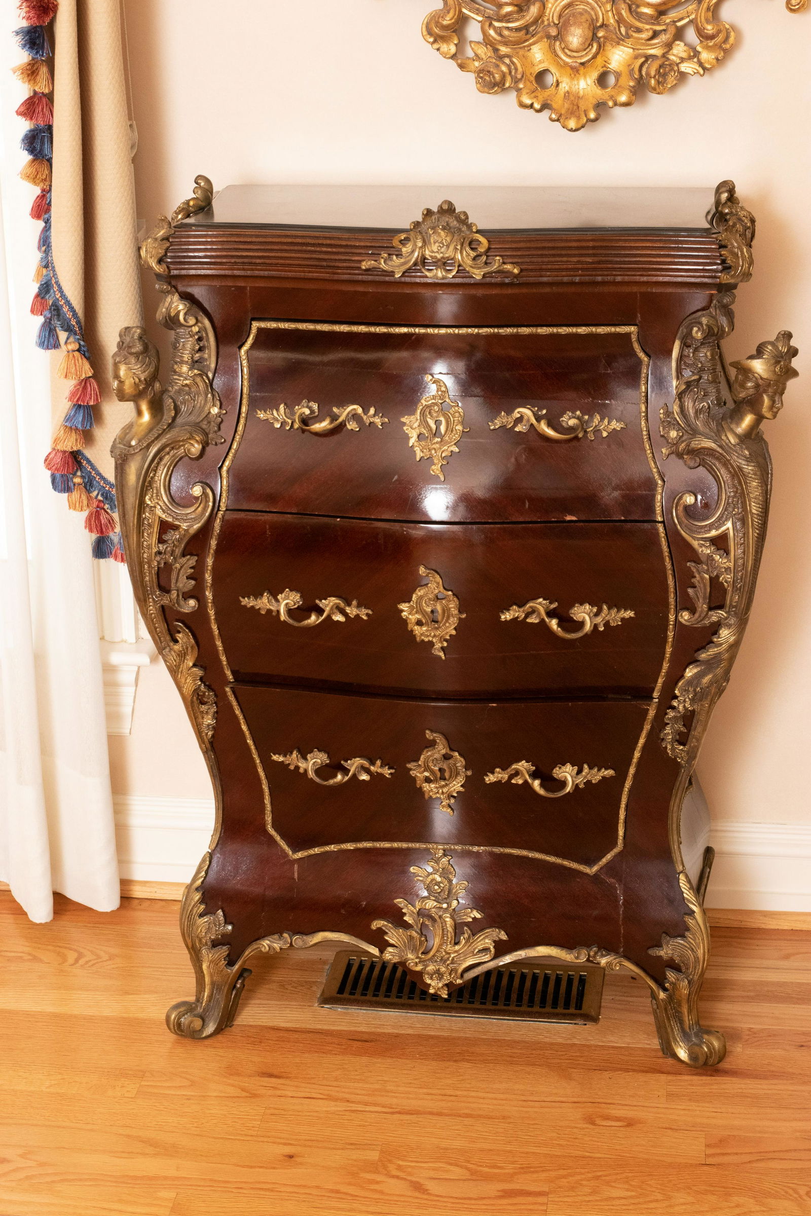 LOUIS XV STYLE BOMBE, MARBLE TOP & BRONZE COMMODE (1 of 1)