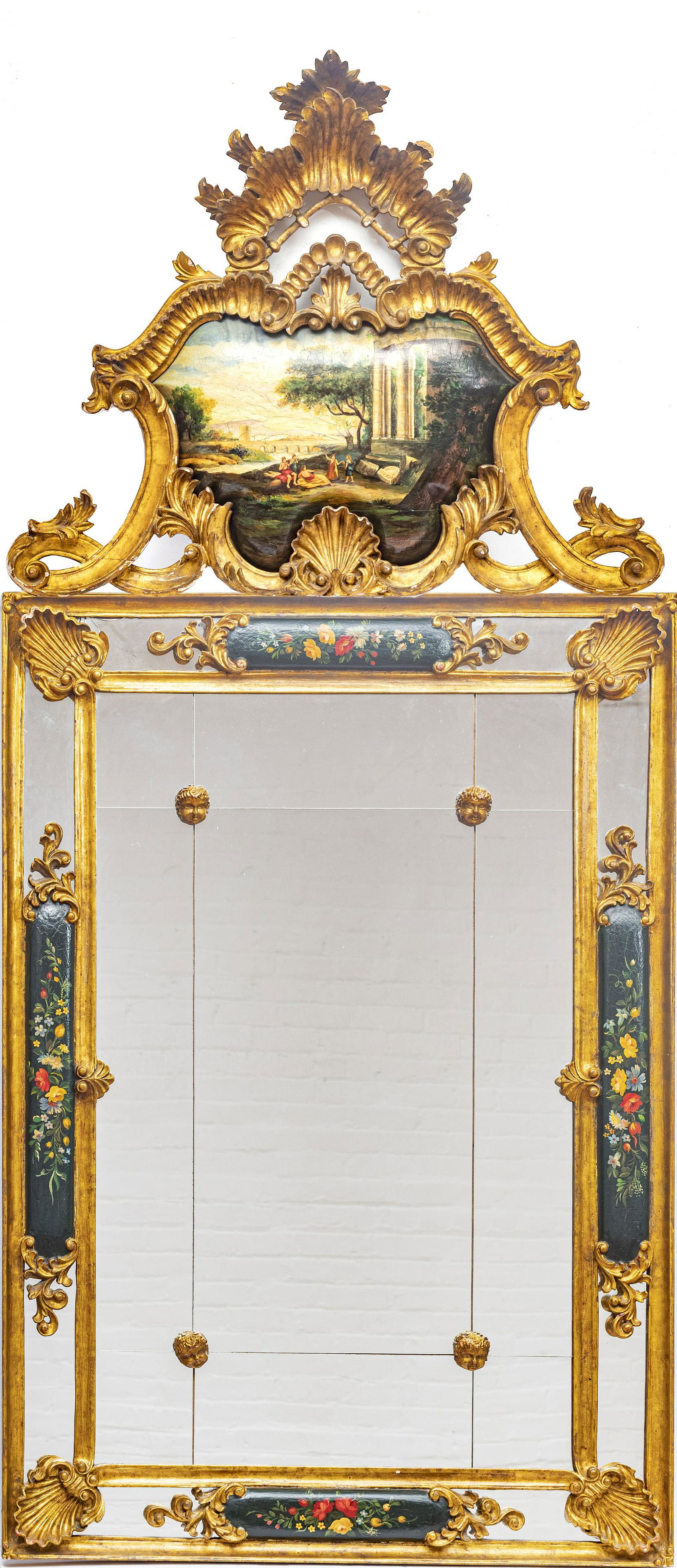 FLORENTINE STYLE WOOD MIRROR C 1920 H 74" W 33" (1 of 2)