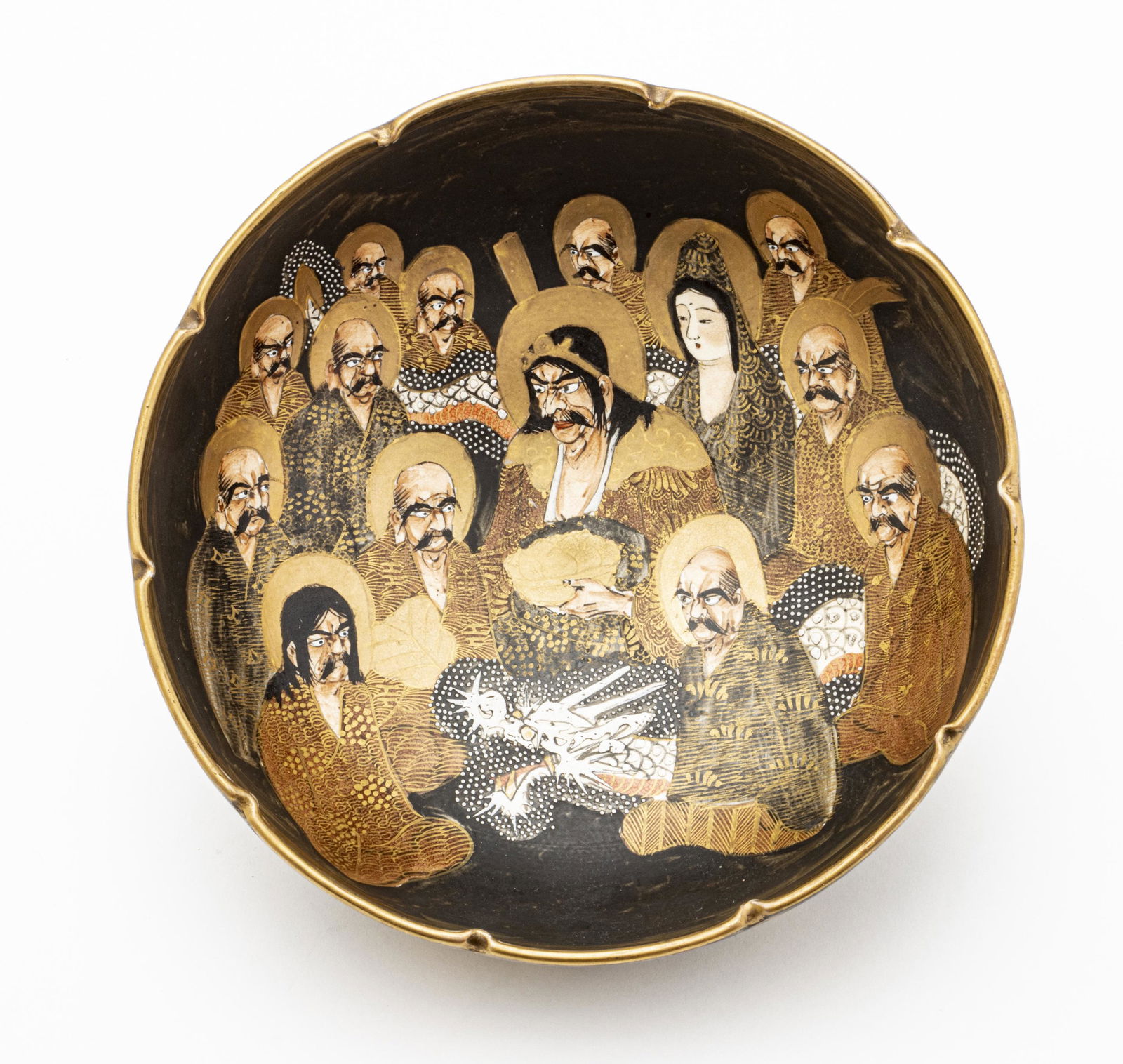 JAPANESE SATSUMA OPEN BOWL, BLACK GROUND 19TH C (1 of 3)