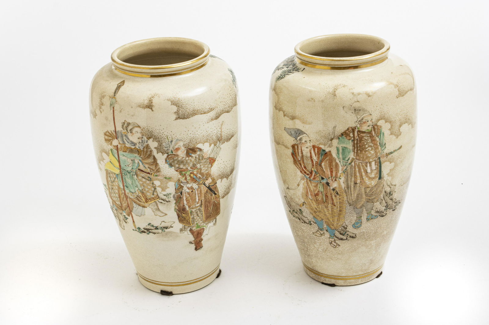 JAPANESE SATSUMA EARTHENWARE POTTERY VASES, 19TH C (1 of 4)