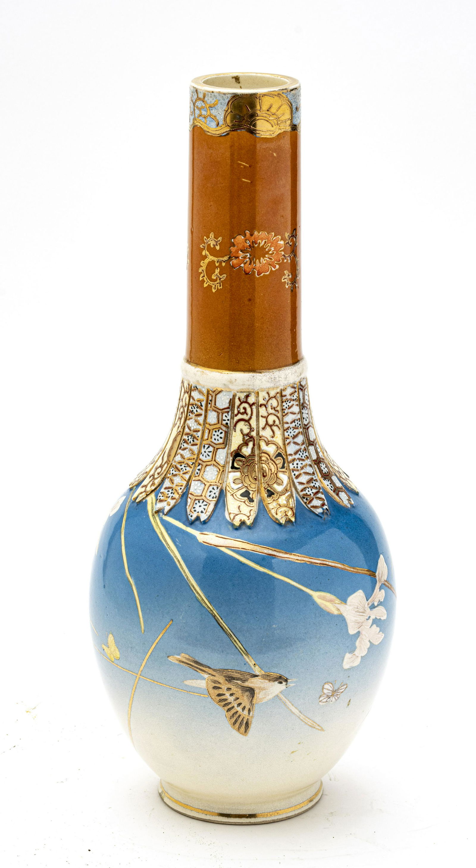 JAPANESE KUTANI EARTHENWARE VASE H 17" W 6" (1 of 3)