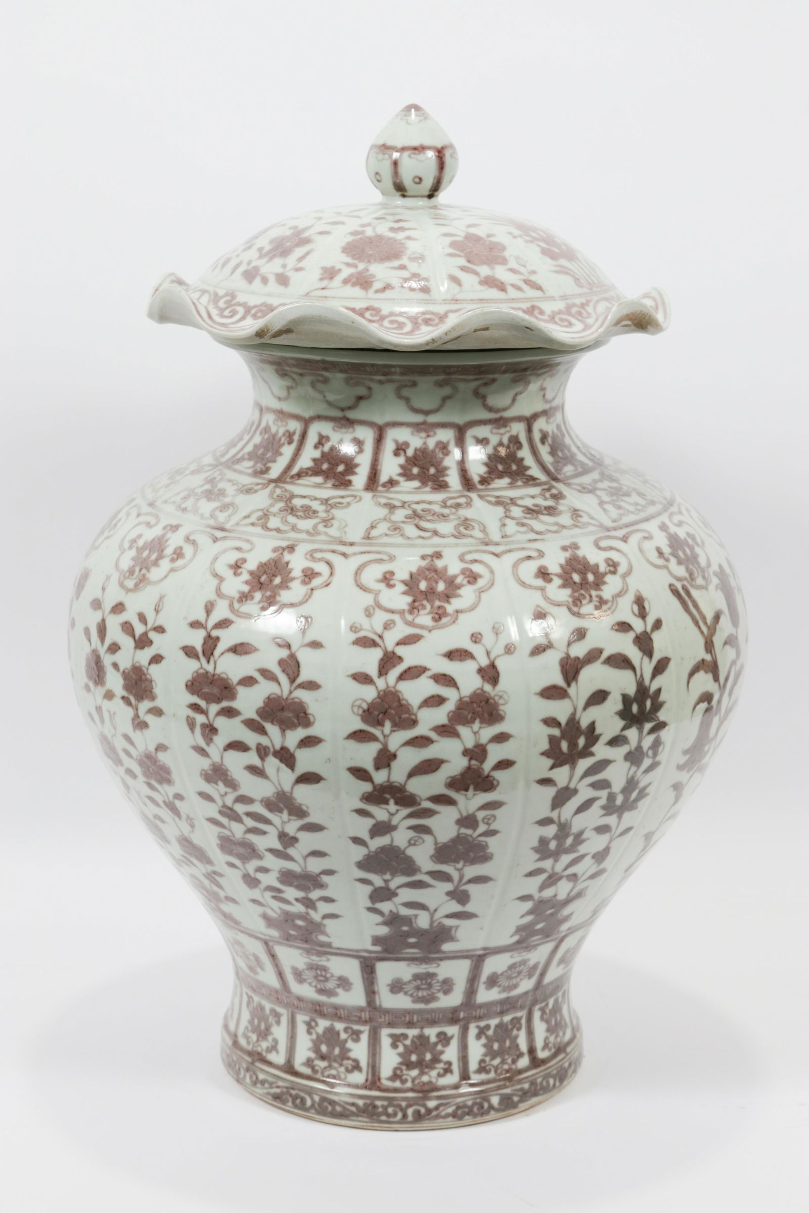 CHINESE MING STYLE IRON RED JAR, FLOWERS (1 of 4)