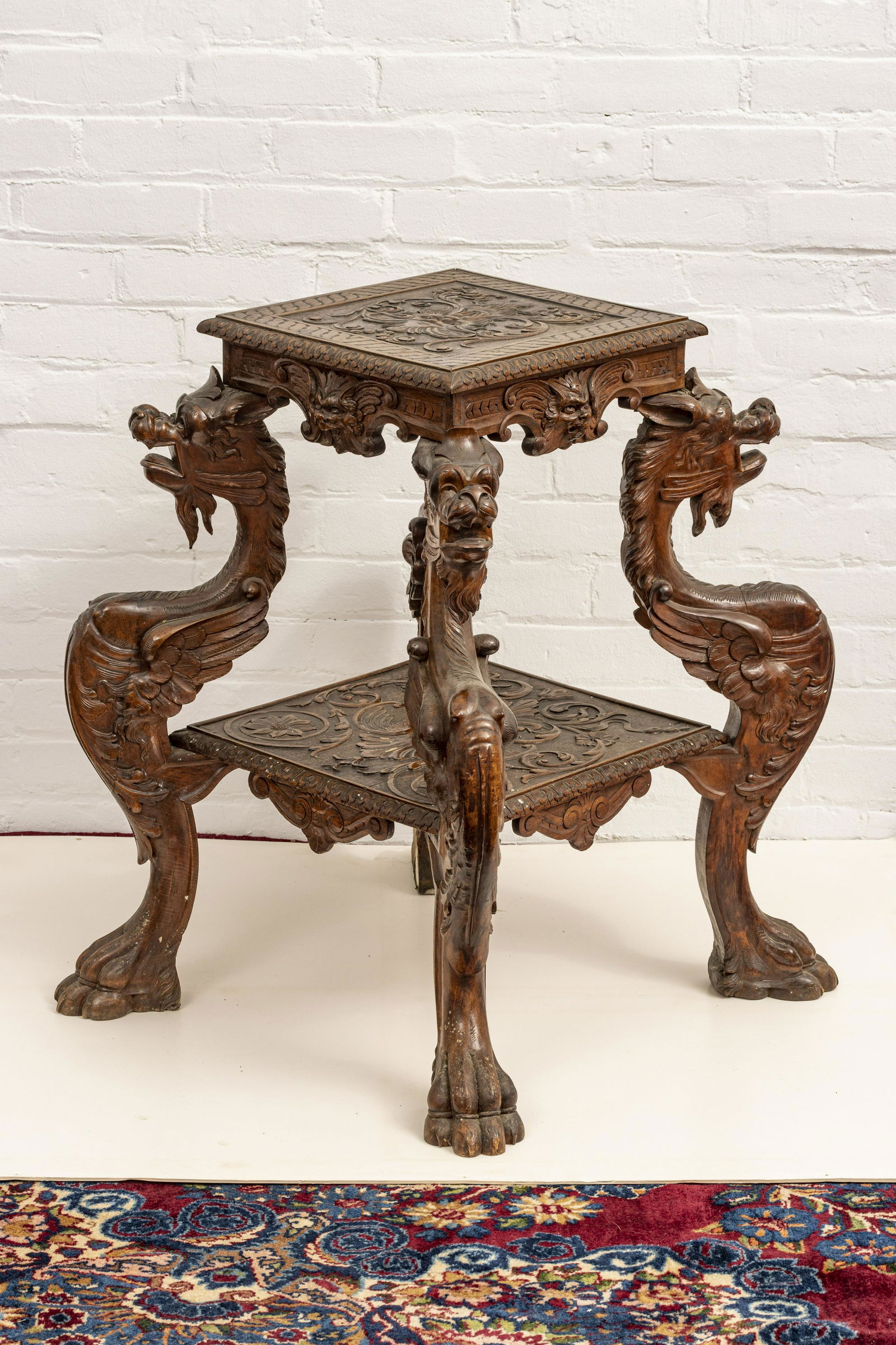 ITALIAN CARVED WALNUT "GARGOYLE" TABLE, 19TH.C (1 of 2)