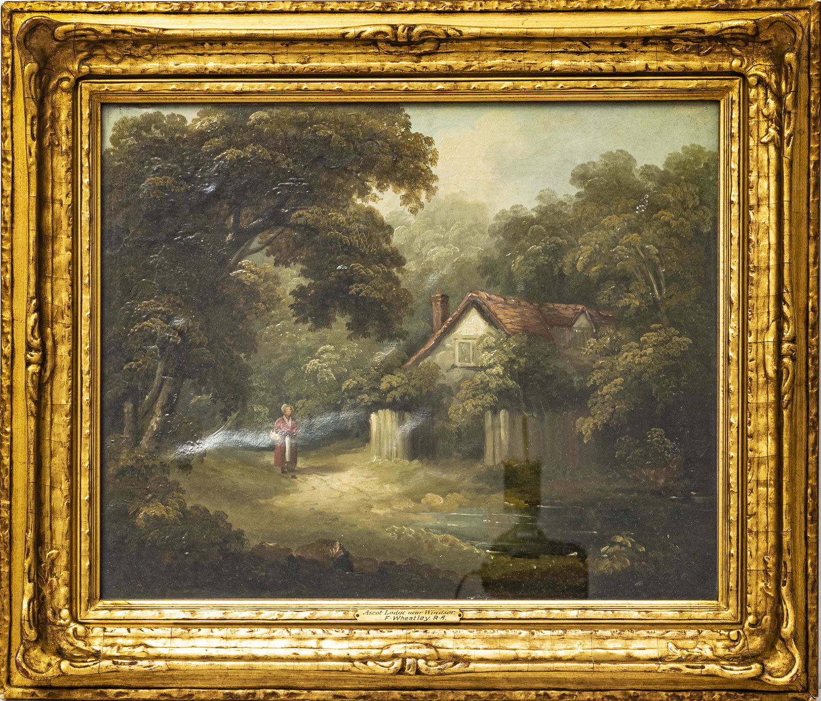 FRANCIS WHEATLEY OIL ON CANVAS, ASCOT LODGE: FRANCIS WHEATLEY (BRITISH, 1747â€“1801) OIL ON CANVAS, H 13.5" W 17" ASCOT LODGE NEAR WINDSOR Relined canvas.