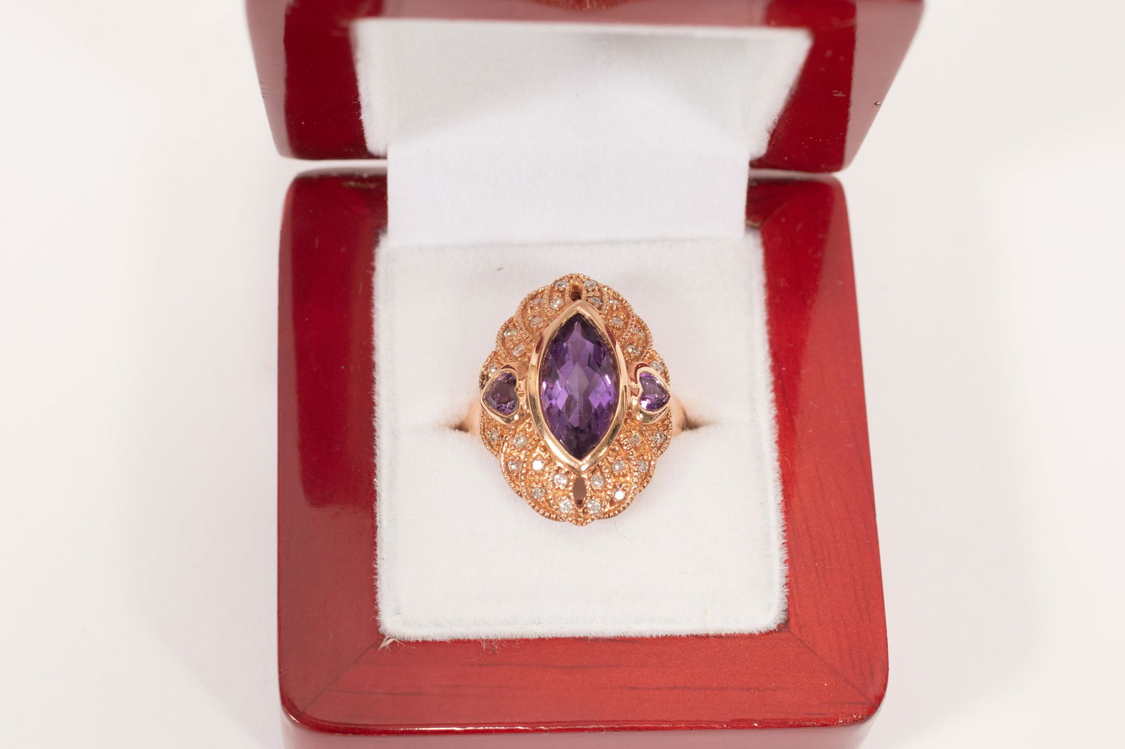 MARQUIS AMETHYST AND DIAMONDS RING, 14K ROSE GOLD (1 of 4)