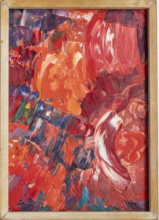 ERLE LORAN, OIL ON ARTIST BOARD: ERLE LORAN, AMERICAN, 1905-1999, OIL ON ARTIST BOARD H 19" W 13" "RED WAVES" Provenance: San Francisco Museum of Art Rental Gallery (Accession number E65 51: paper label affixed verso)