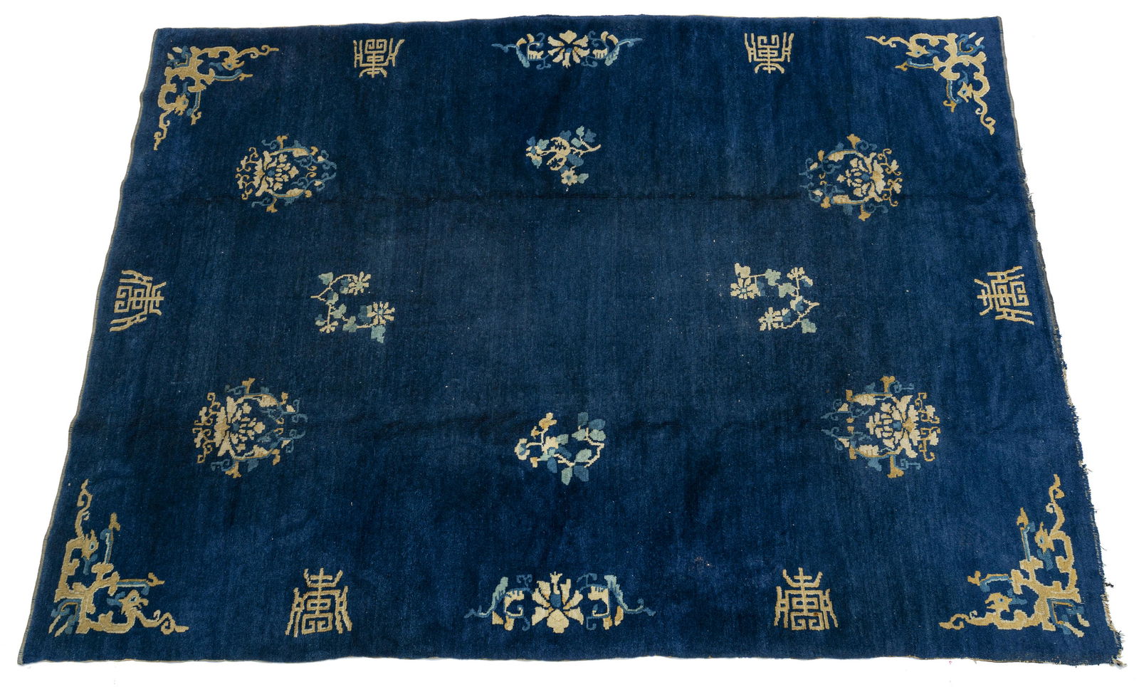 ANTIQUE CHINESE HANDWOVEN WOOL RUG, C. 1900 (1 of 2)