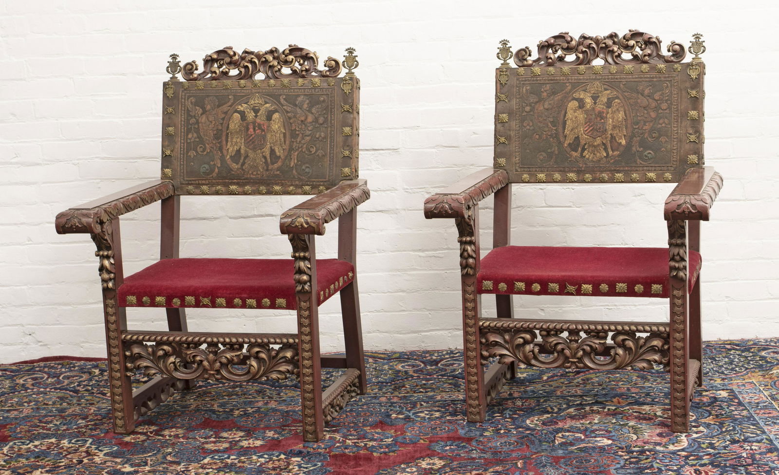 ENGLISH  RENAISSANCE REVIVAL OAK & LEATHER CHAIRS (1 of 2)