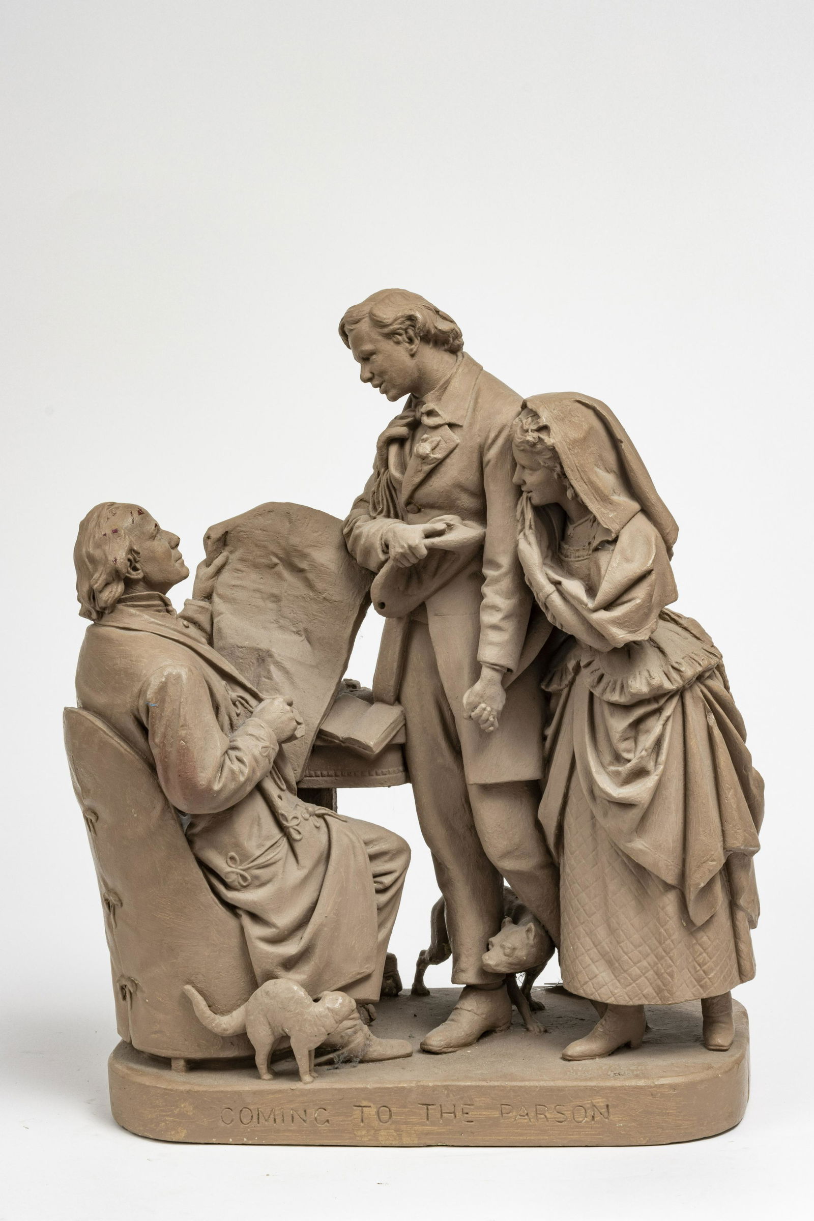 JOHN ROGERS, PAINTED PLASTER FIGURAL GROUPING (1 of 6)