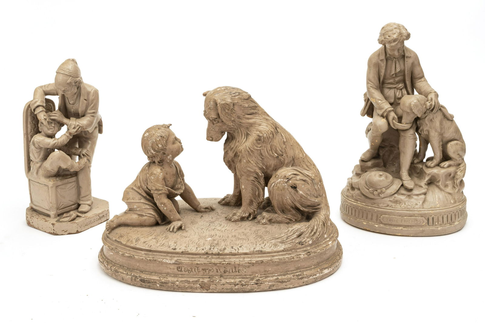 PAINTED PLASTER FIGURAL GROUPINGS, 3 PCS (1 of 4)