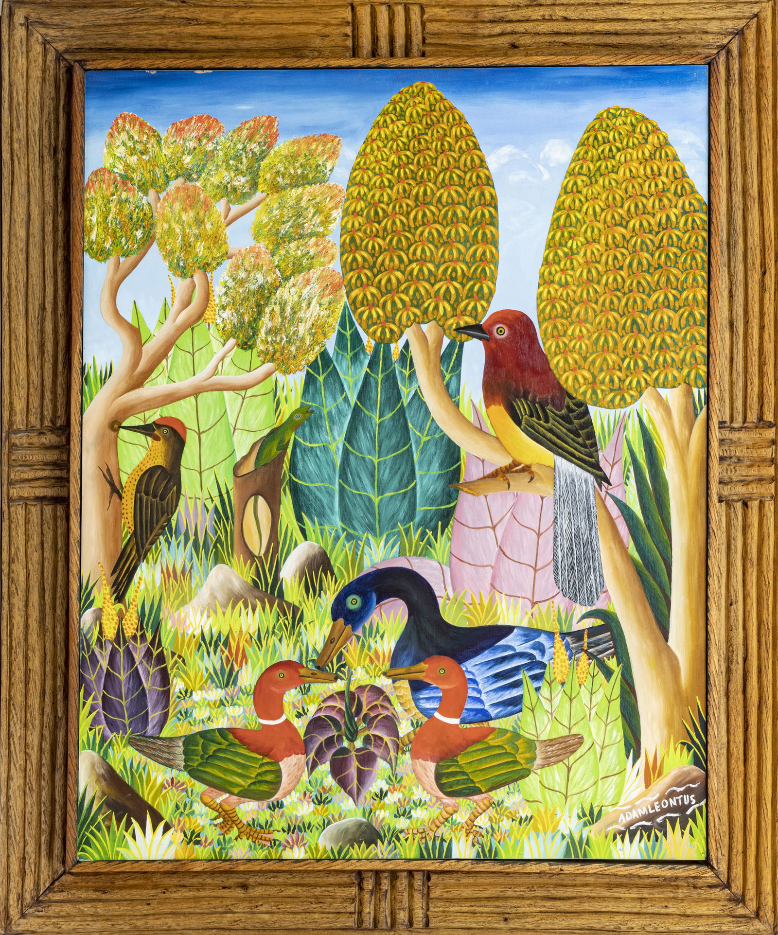 ADAM LEONTUS, OIL ON MASONITE, HAITIAN FANTASY (1 of 3)