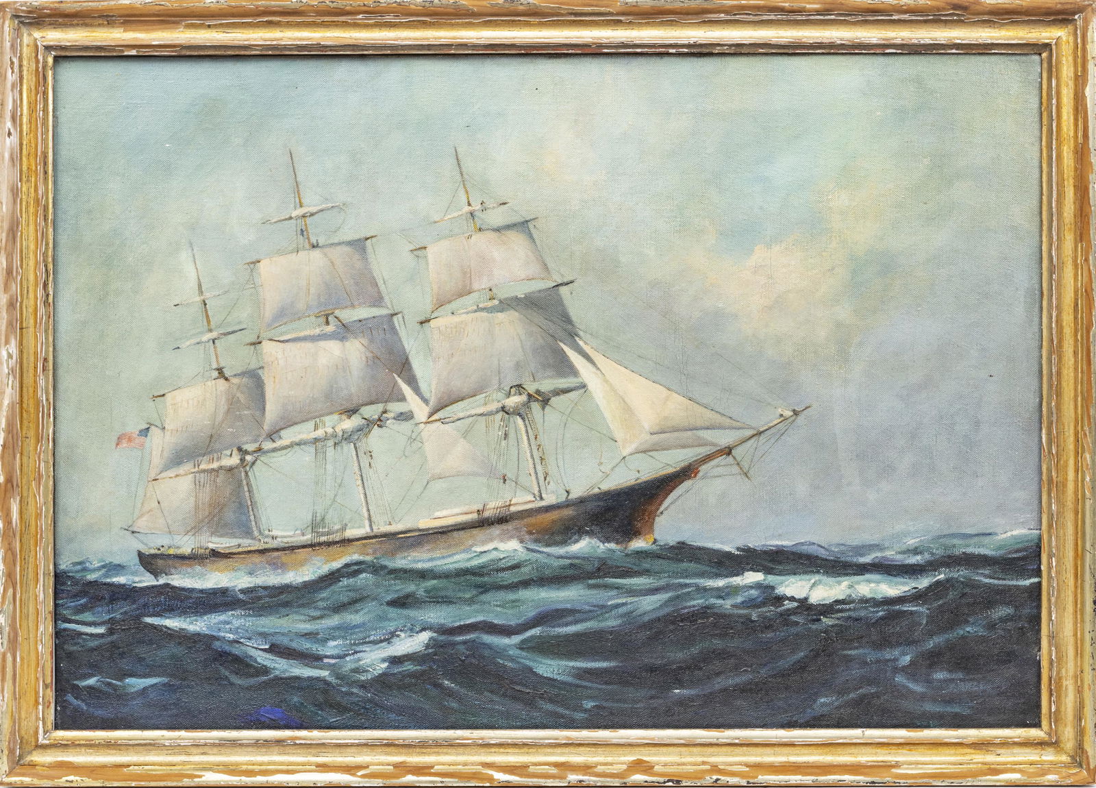OIL ON CANVAS, C 1900 AMERICAN CLIPPER SHIP (1 of 2)