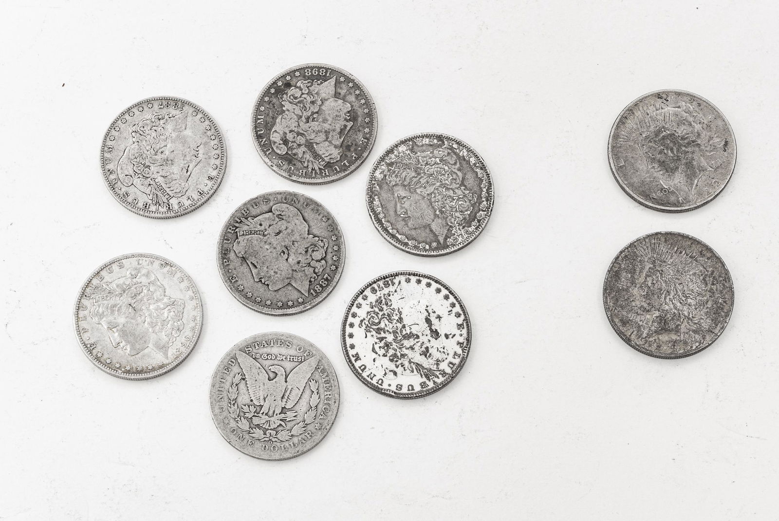 MORGAN SILVER DOLLARS & PEACE DOLLARS, 9 PCS (1 of 1)