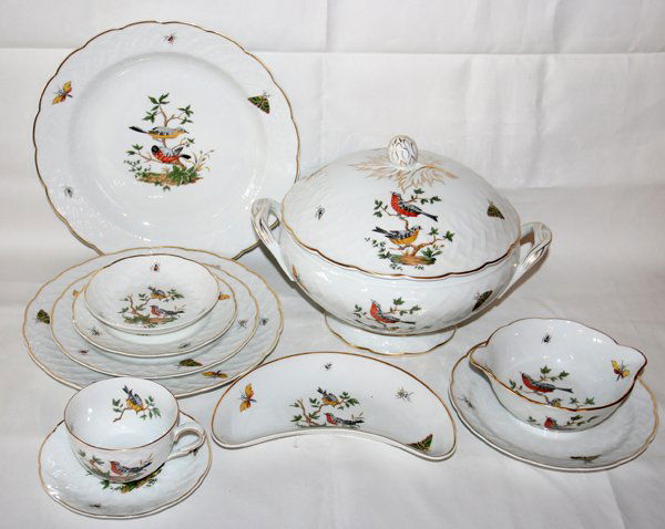 BERNARDAUD, LIMOGES 'VIRGINIE' DINNER SERVICE: BERNARDAUD, LIMOGES 'VIRGINIE' DINNER SERVICE, 75 PIECES:Porcelain dinner service includes 9 dinner plates, Dia.10 1/4", 15 salad plates, Dia.8", 10 bread and butter plates, 9 crescent plates, L.8 1/2