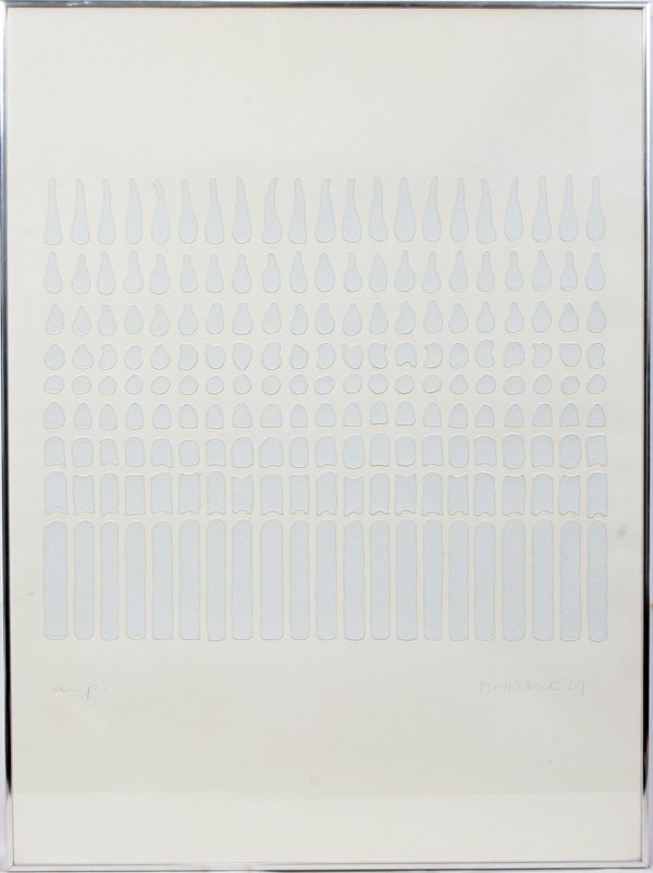 PAUL MAXWELL MIXED MEDIA, ARTIST'S PROOF, 41": PAUL MAXWELL (1925- ), MIXED MEDIA, ARTIST'S PROOF, 41" X 29 1/2":Pencil signed "P. Maxwell" lower right, "A.P." lower left, under glass in a contemporary frame. Paul Maxwell, American, born 1925.