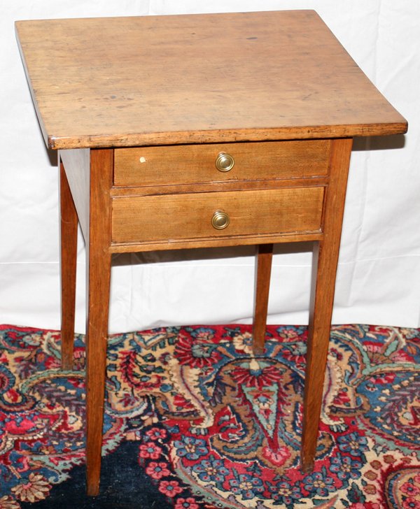 ANTIQUE TWO-DRAWER TABLE, H 26", W 21", D 20": ANTIQUE TWO-DRAWER TABLE, H 26", W 21", D 20":Fitted with two drawers, raised on squared tapering supports. Measures H.26 1/2" x 21" x 20".