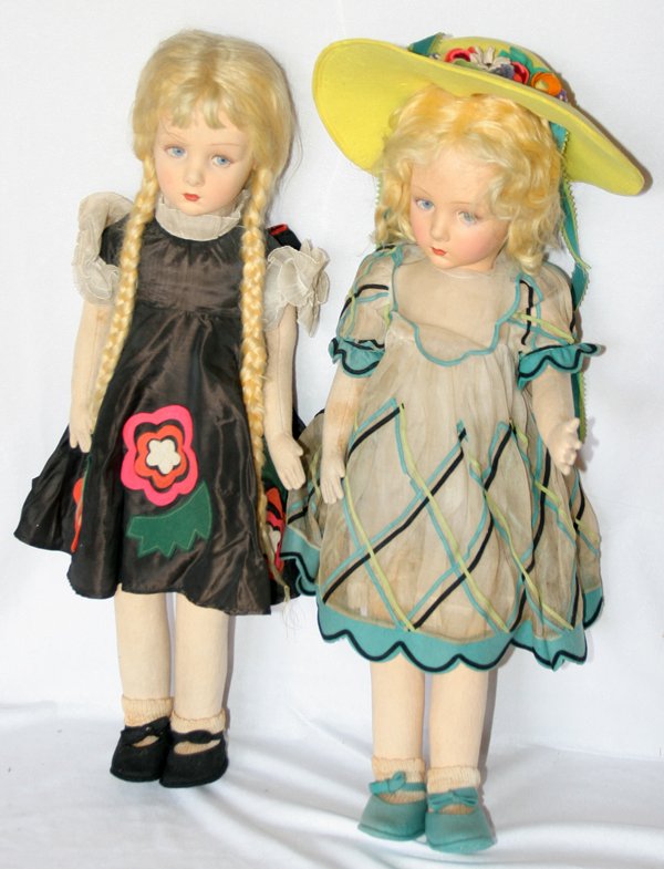 LENCI DOLLS, TWO, H 24": LENCI DOLLS, TWO, H 24":Including 1 with pigtails and the other with wavy blond hair, H. 24". Both have painted faces and original clothes.