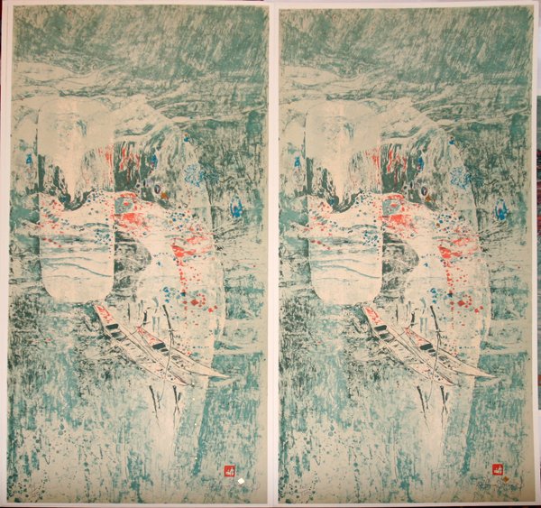 LEBADANG, COLOR LITHOGRAPHS 2, 36" X 17", : LEBADANG, COLOR LITHOGRAPHS 2, 36" X 17", "BARQUES AU RENDEZVOUS": VIETNAMESE/FRENCH B. 1922:Size is image; #199/250 and 200/250' pencil signed; unframed.
