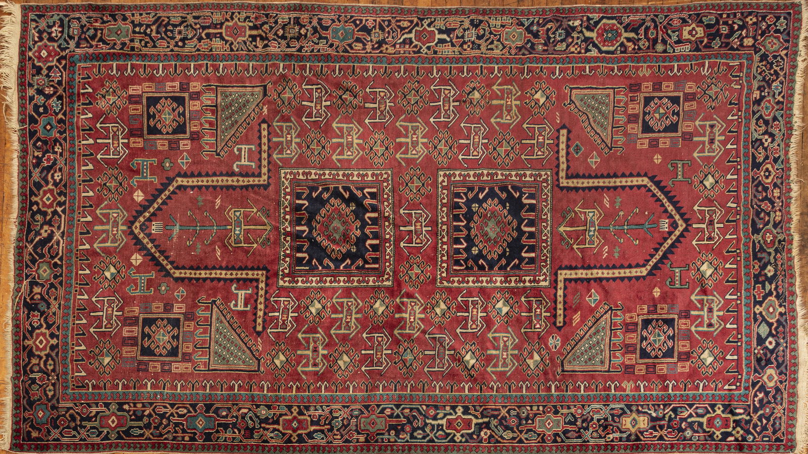 TURKISH SPARTA, HERIZ STYLE HANDWOVEN WOOL RUG: TURKISH SPARTA, HERIZ STYLE HANDWOVEN WOOL RUG, C 1920S, W 7'3", L 10'5" Chemical dyes, From the collection of Dr. and Lila Esfahani, Grand Blanc, MI.
