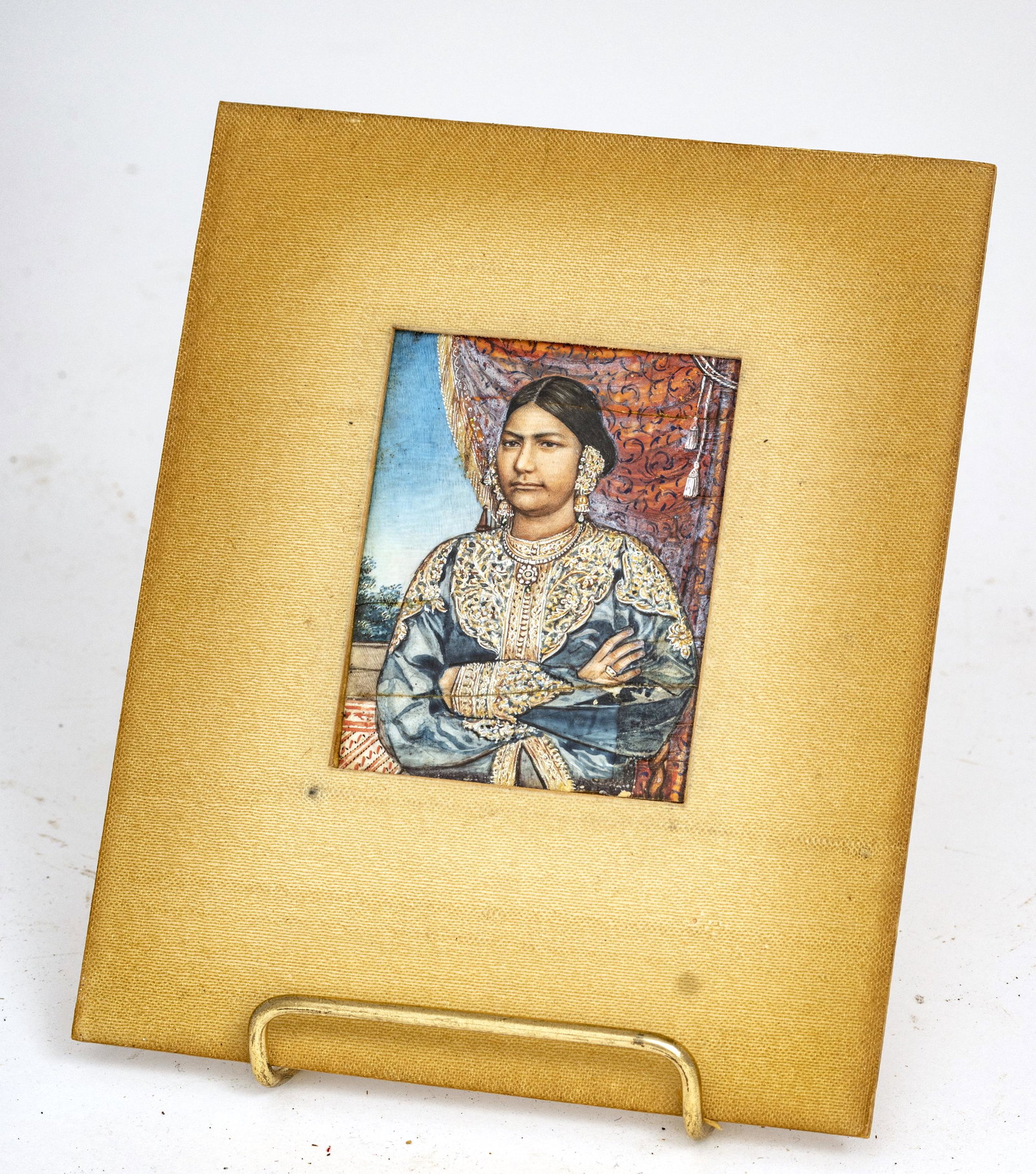 WATERCOLOR PORTRAIT, INDIAN PRINCESS: WATERCOLOR PORTRAIT, INDIAN PRINCESS 19TH.C. H 3" W 2.25" Genuine, painted from life in meticulous detail. Provenance: From the Estate of John Willard Spellman, PH.D., F.R.A.S. Dr. Spellman retired as