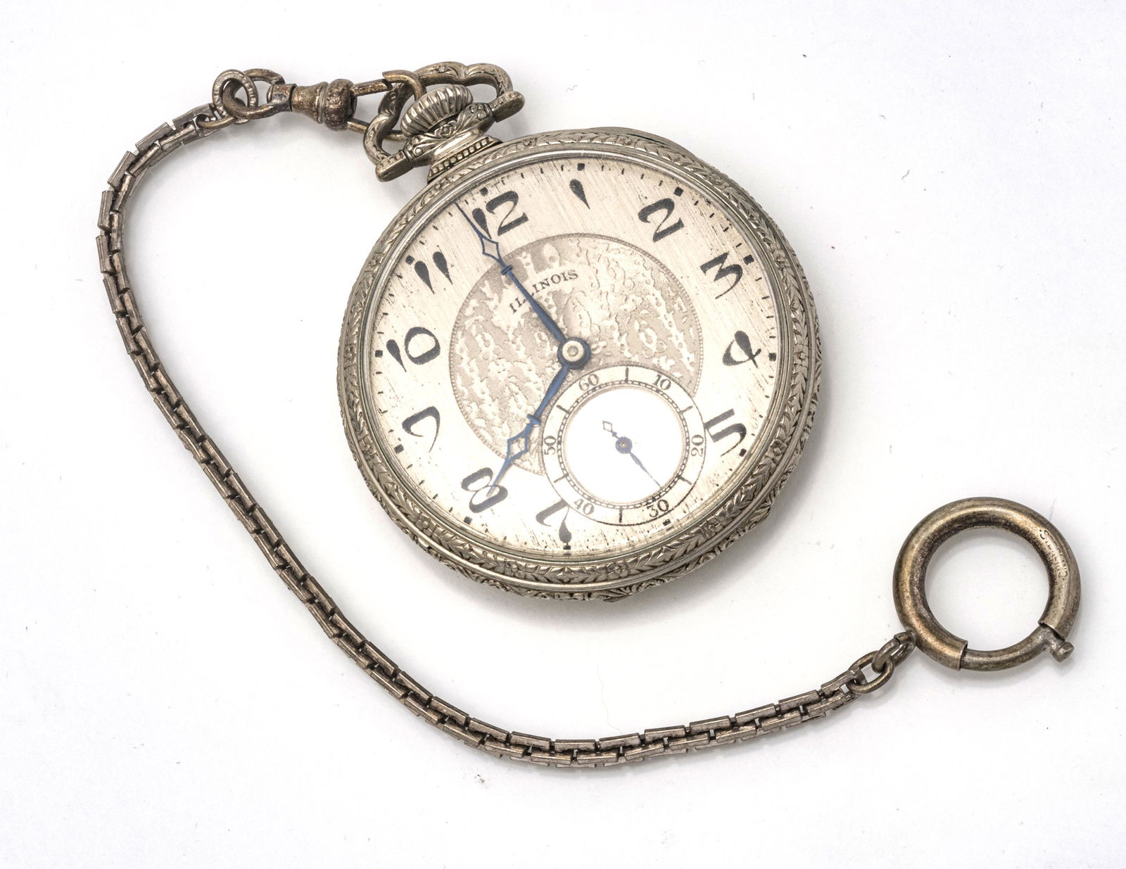 ILLINOIS OPEN FACE POCKET WATCH C 1920 DIA 1.8": ILLINOIS OPEN FACE POCKET WATCH C 1920 DIA 1.8" Star Watch case. 14kt gold filled case #7287579. From the estate of Lois Jacobs, Grosse Pointe Shores.