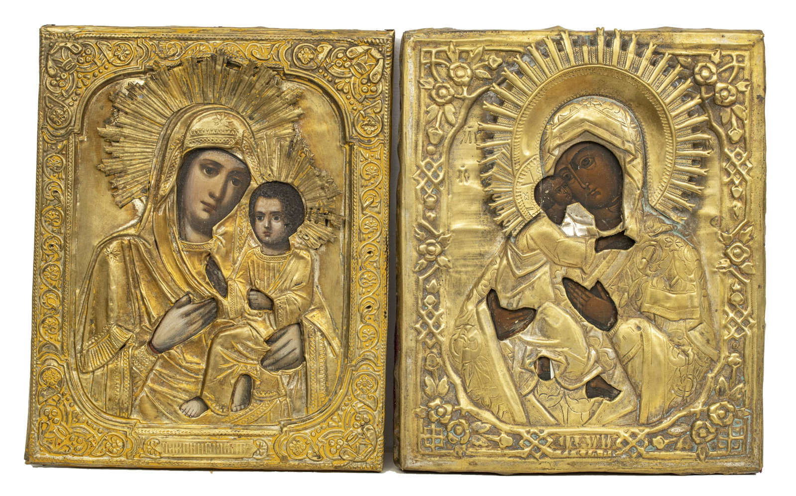 RUSSIAN ICONS, TEMPERA ON WOOD OUR LADY OF KAZAN: RUSSIAN ICONS, EGG TEMPERA ON WOOD TWO H 10.5" W 8.5" OUR LADY OF KAZAN Both are same size. Circa 1900. Provenance: From the Estate of Dr. James Letson, Saginaw, MI