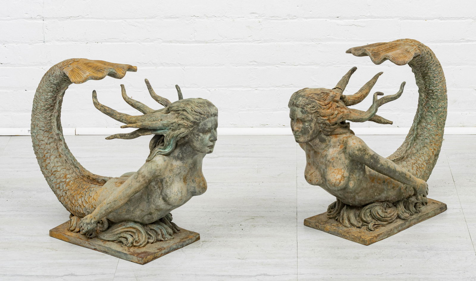 BRONZE GARDEN SCULPTURES PAIR, MERMAIDS (1 of 6)