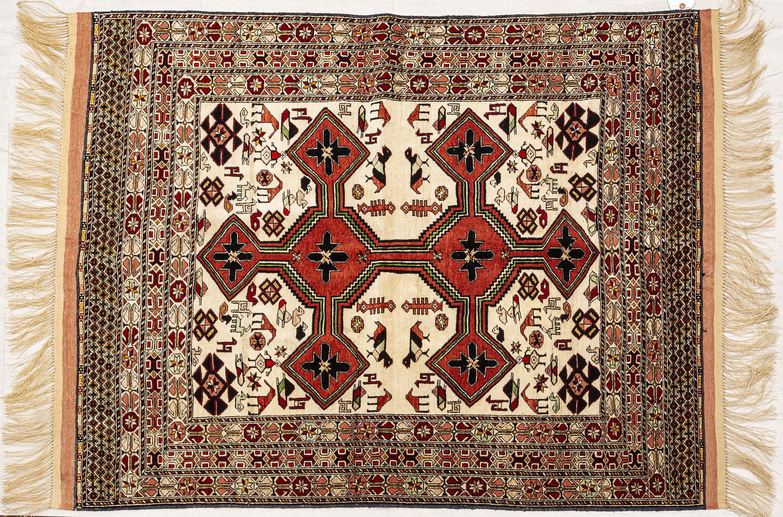 TURKISH HANDWOVEN WOOL RUG, W 3' 10", L 4' 9" (1 of 2)