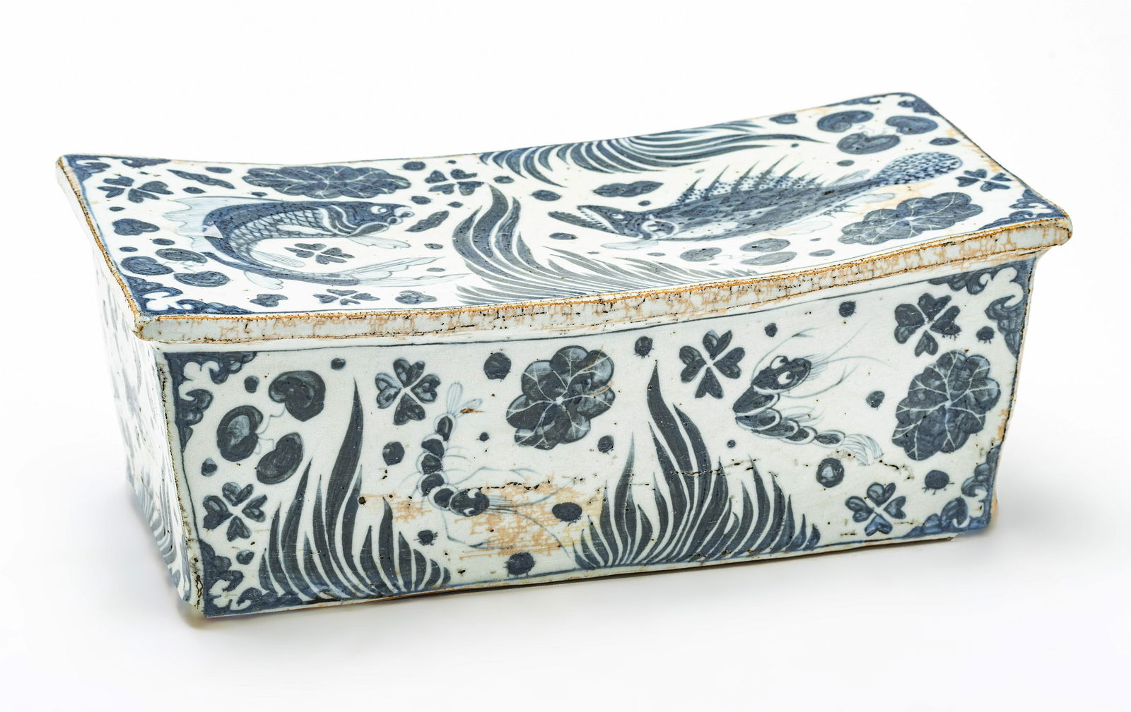 CHINESE BLUE & WHITE PILLOW H 4.75" W 9.25" (1 of 4)