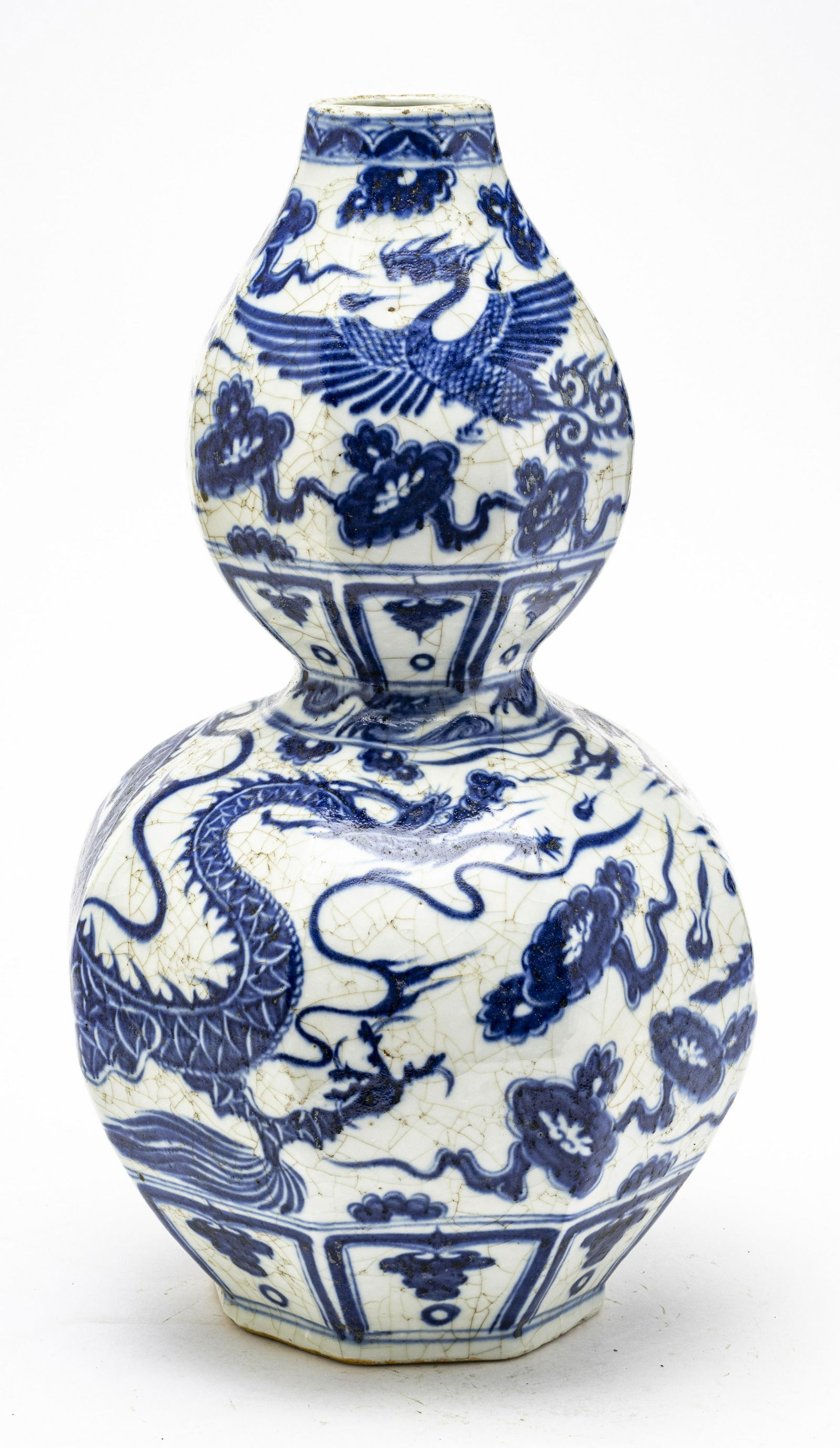 CHINESE BLUE & WHITE GOURD STONEWARE VASE (1 of 5)