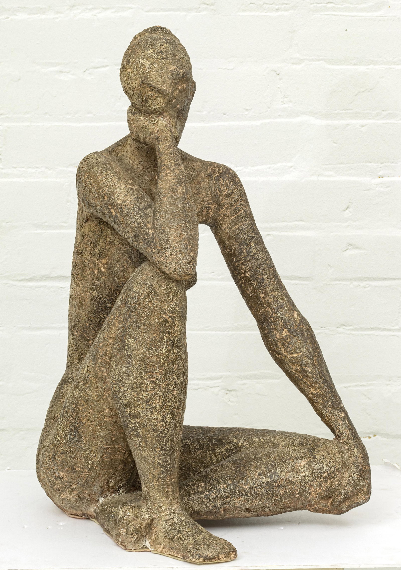 ANN MARIE PERSOR POTTERY SCULPTURE, SEATED NUDE: ANN MARIE PERSOR (AMERICAN) POTTERY SCULPTURE, H 23", W 12", SEATED NUDE A pottery sculpture by Ann Marie Persor. Depicting a seated nude woman. Depth 14".