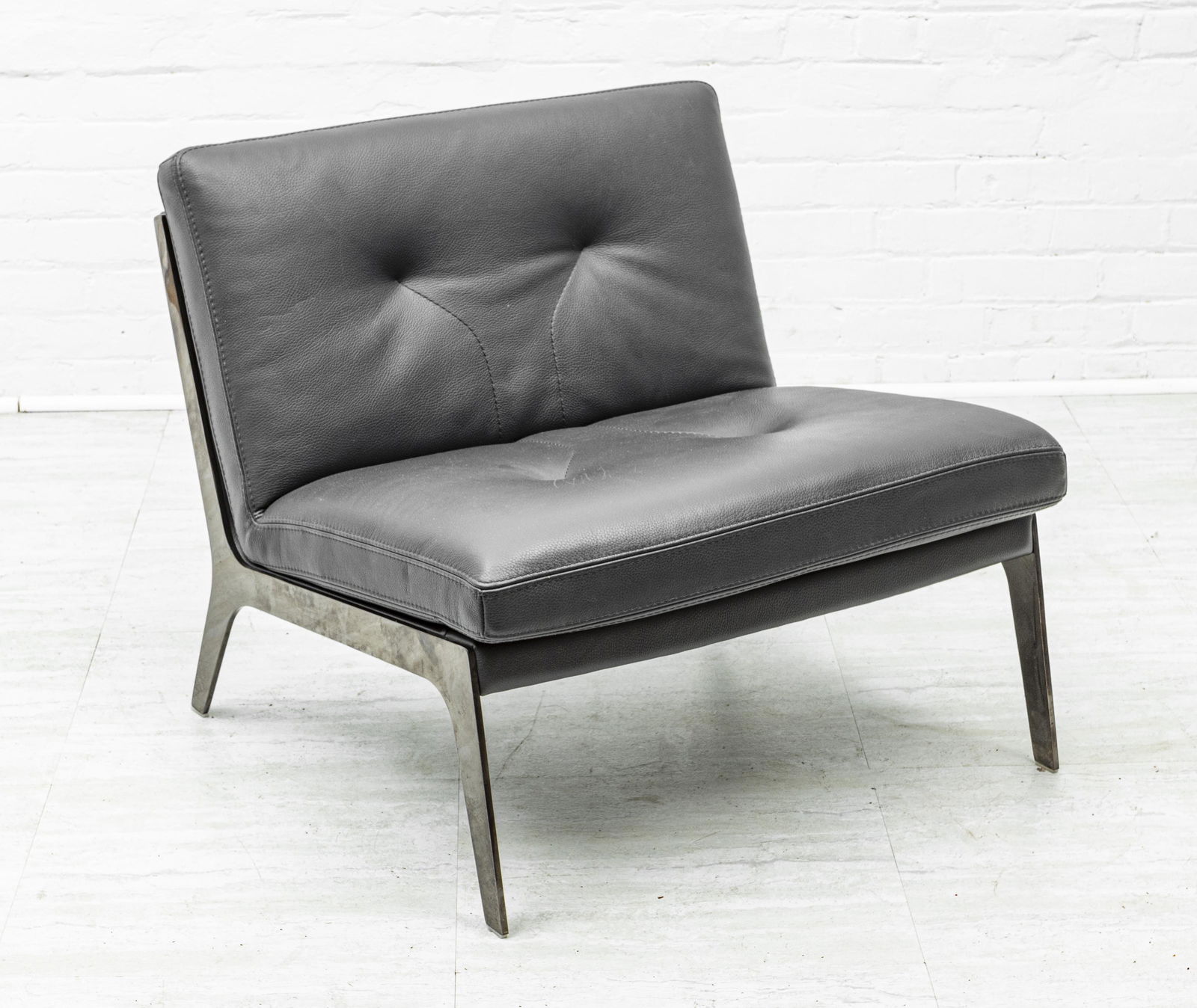 ROCHE BOBOIS (CO.) BLACK LEATHER AND CHROME CHAIR (1 of 4)