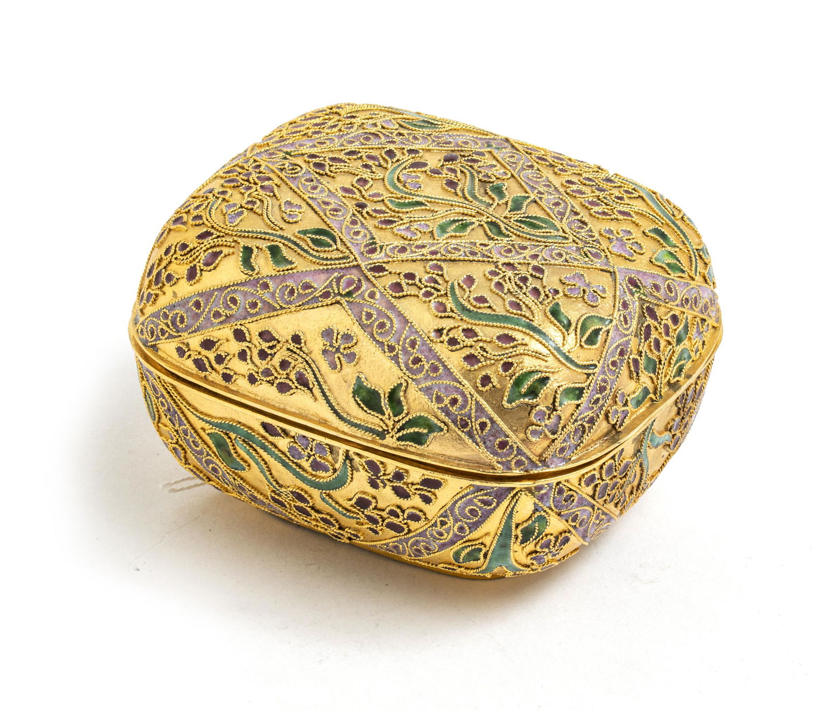 INDIAN GILT COPPER & ENAMEL COVERED BOX (1 of 4)