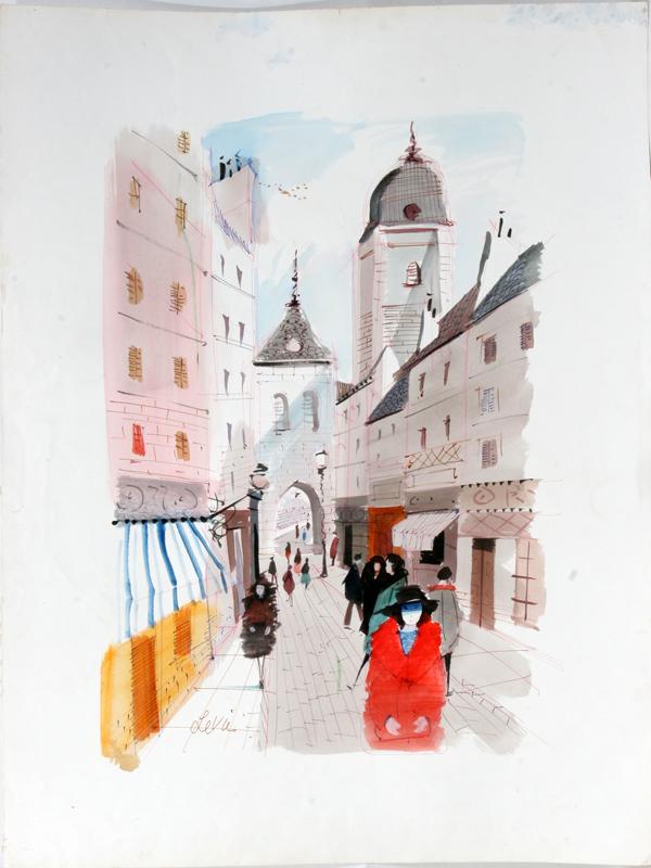 CHARLES LEVIER, WATERCOLOR ON PAPER, 21" X 30": CHARLES LEVIER, WATERCOLOR ON PAPER, 21" X 30", "L'ARC":Signed lower left; unframed.