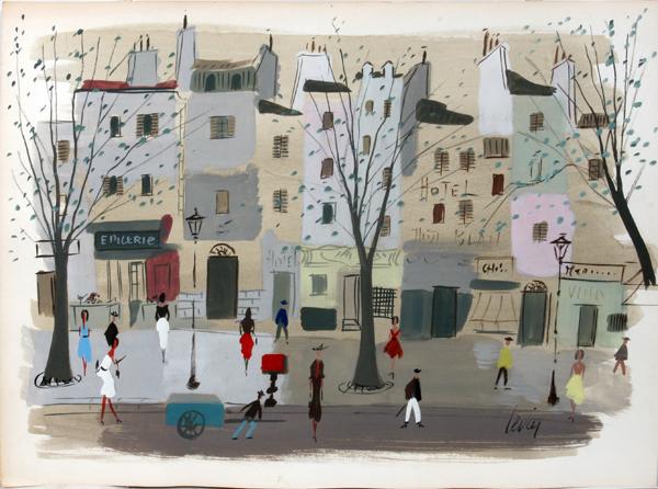 CHARLES LEVIER, WATERCOLOR ON PAPER, 22" X 30": CHARLES LEVIER, WATERCOLOR ON PAPER, 22" X 30", "L'EPICERIE":Signed lower right; unframed.