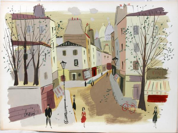 CHARLES LEVIER, WATERCOLOR ON PAPER, 22" X 30": CHARLES LEVIER, WATERCOLOR ON PAPER, 22" X 30", "LE PROMENADE":Signed lower left; unframed.