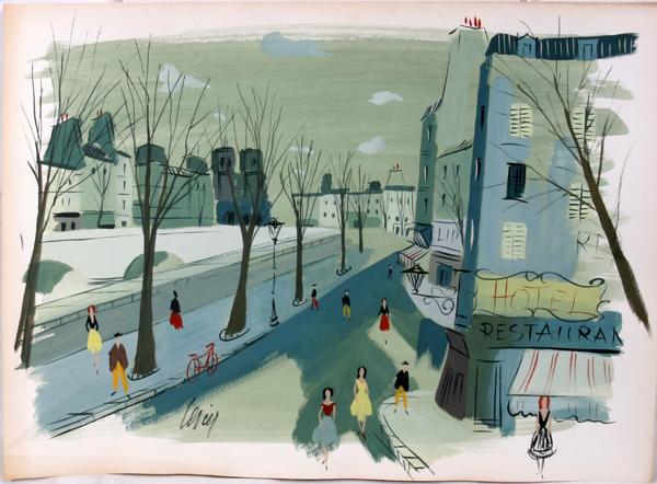 CHARLES LEVIER, WATERCOLOR ON PAPER, 22" X 30": CHARLES LEVIER, WATERCOLOR ON PAPER, 22" X 30", "LE RESTRAURANTE":Signed lower left; unframed.