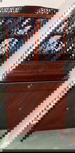 ROBERT IRWIN, MAHOGANY CHINA CABINET: ROBERT IRWIN, EMPIRE STYLE MAHOGANY CHINA CABINET, CIRCA 1930, H 69", W 31 1/2", MATE TO PRECEDING:Ex Margaret Fisher estate, Grosse Pointe Farms.