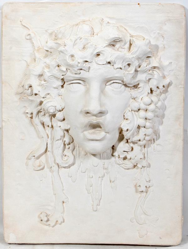 PLASTER WALL PLAQUE H. 26" X L. 19 1/2": PLASTER WALL PLAQUE H. 26" X L. 19 1/2" 'BACCHUS':
