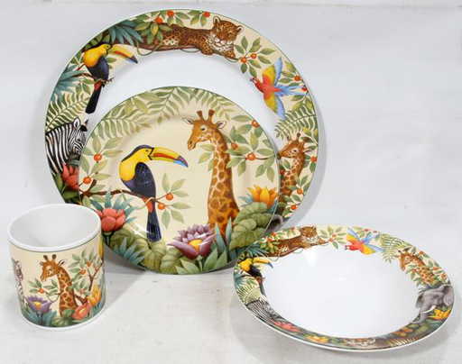 080349: SAKURA JUNGLE ANIMALS STONEWARE DINNER SERVICE 080349: SAKURA JUNGLE ANIMALS STONEWARE DINNER SERVICE