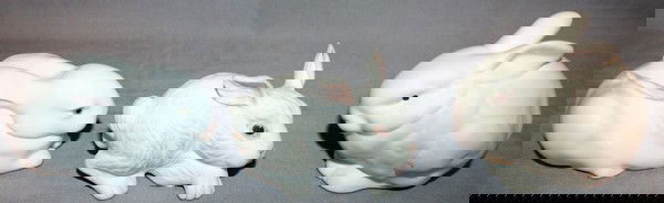 BOEHM, CYBIS & LLADRO PORCELAIN RABBITS, THREE,: BOEHM, CYBIS & LLADRO PORCELAIN RABBITS, THREE, H 2" - 3 1/2":Each with its respective maker's mark.