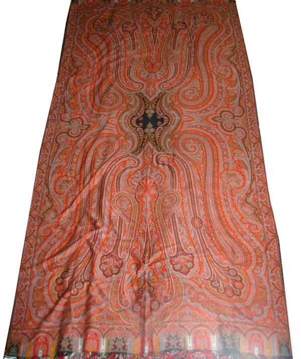 INDIAN ANTIQUE SHAWL, 11' 0" X 5' 7": INDIAN ANTIQUE SHAWL, 11' 0" X 5' 7":