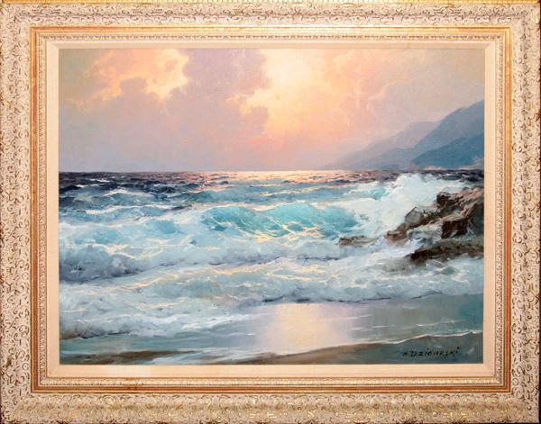 ALEXANDER DZIGURSKI OIL ON CANVAS, 24" X 30": ALEXANDER DZIGURSKI (1911-1995), OIL ON CANVAS, 24" X 30" SEASCAPE:Depicts a seascape. Signed.