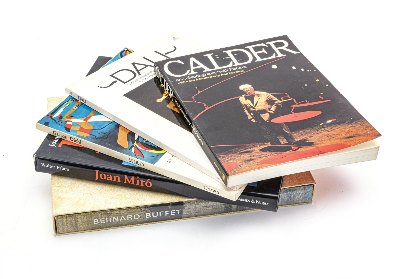 ART HISTORY BOOKS,CALDER, MIRO, DALI AND BUFFET: ART HISTORY BOOKS,CALDER, MIRO, DALI AND BUFFET, 5 PIECES Includes: Calder an autobiography with pictures, 1977 Pantheon Books. Dali with an introduction by J.G. Ballard, 1974 Ballantine Books. Miro b