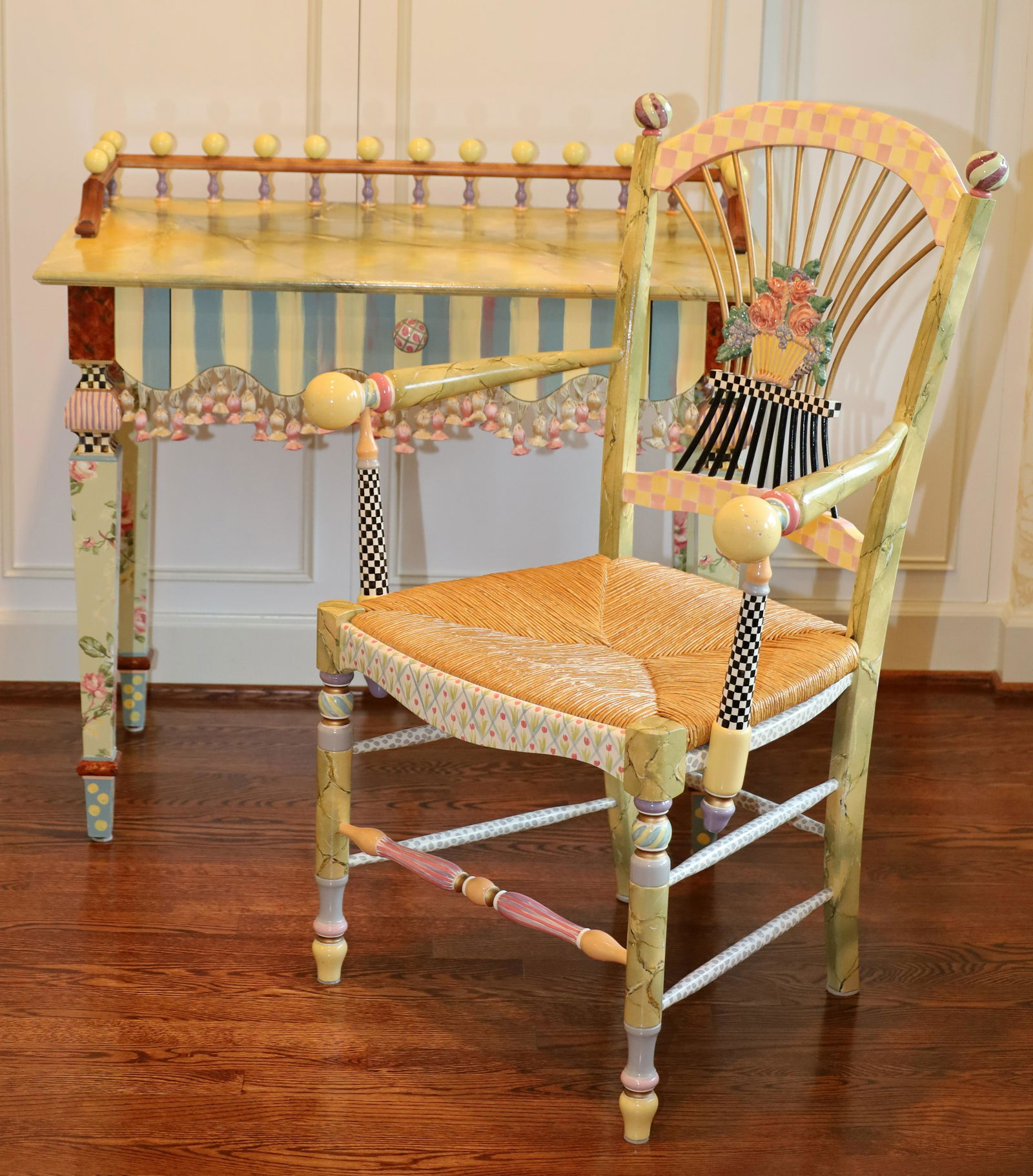 MACKENZIE-CHILDS PAINTED WOOD DESK & ARMCHAIR (1 of 8)
