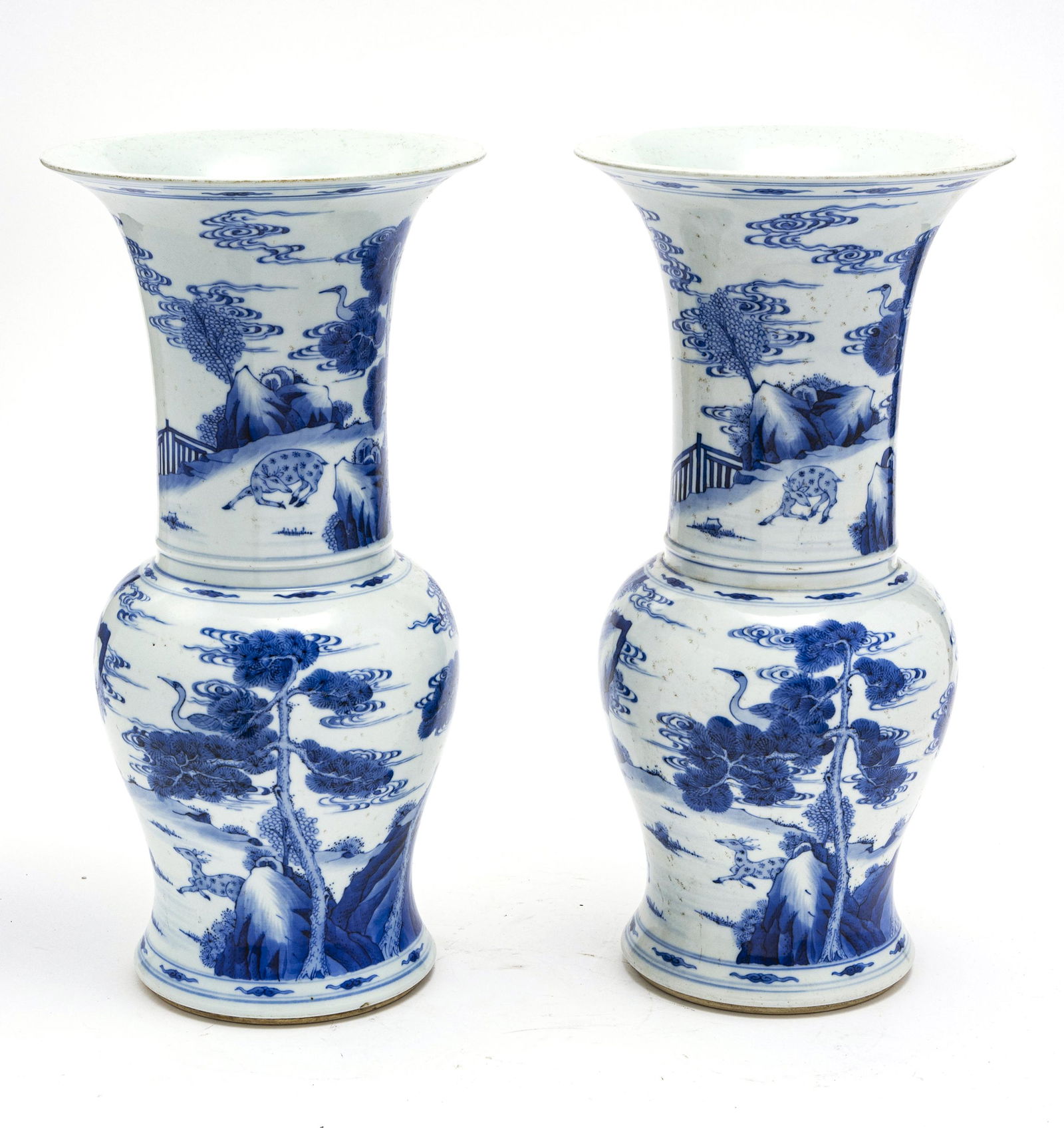 CHINESE BLUE & WHITE PORCELAIN VASES, PAIR (1 of 5)