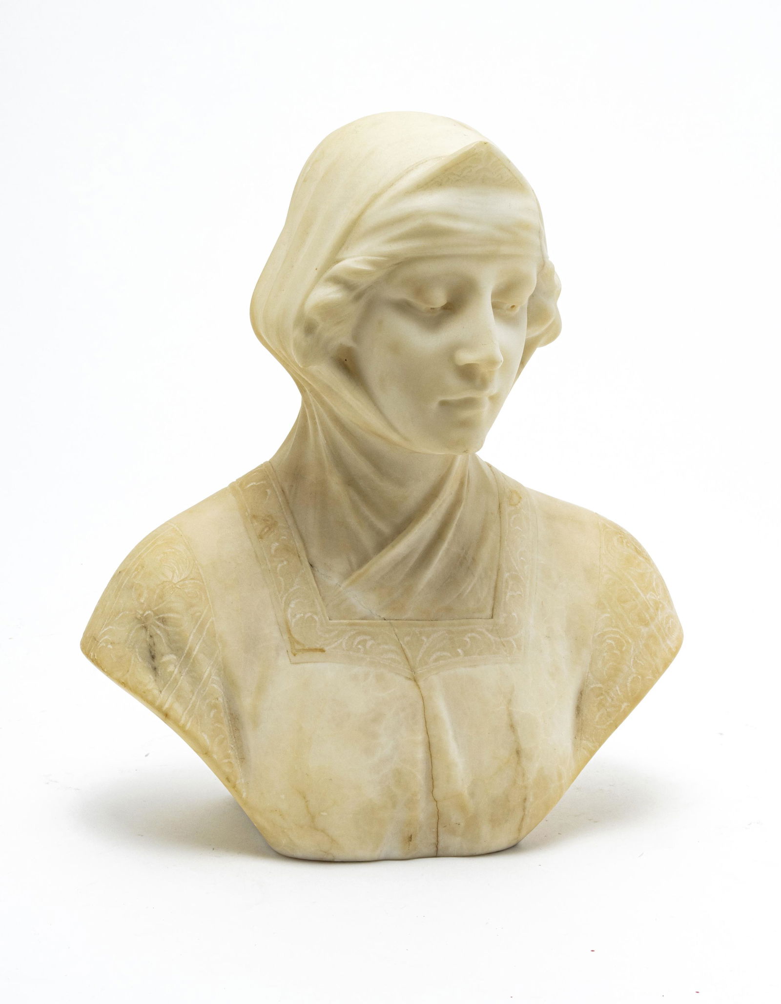 ITALIAN CARVED MARBLE BUST, SIGNED (1 of 5)