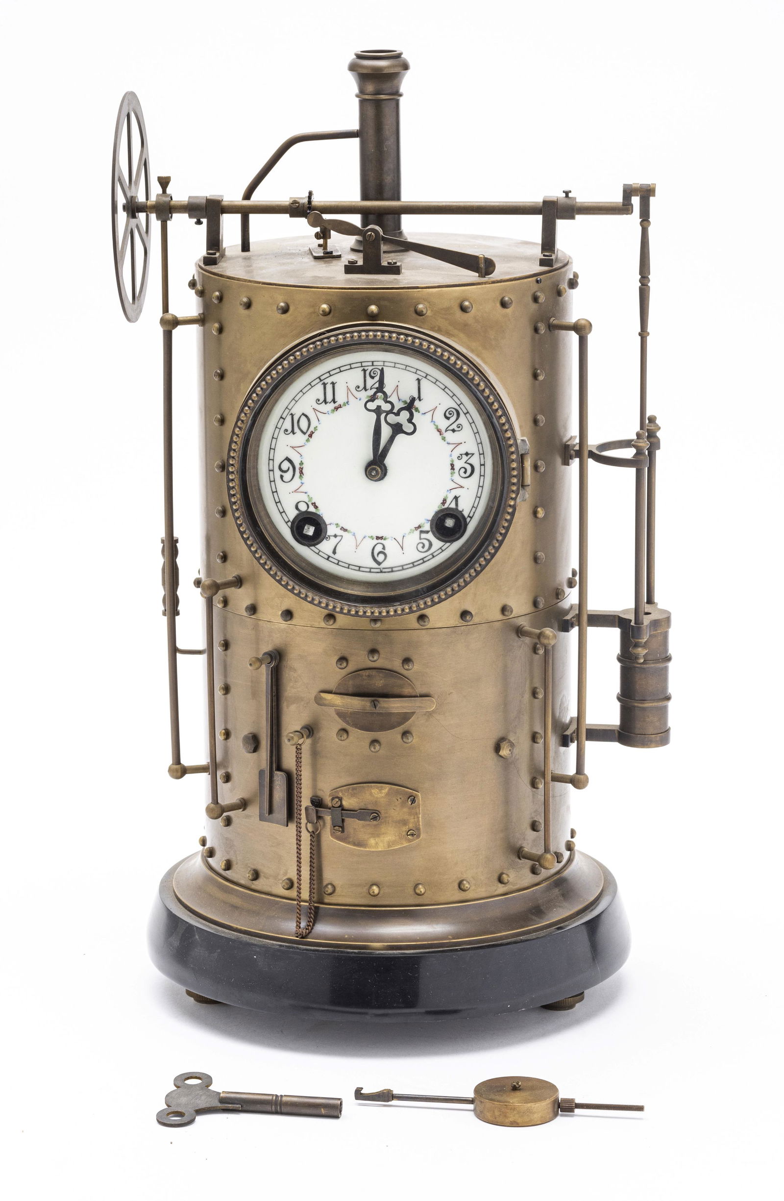 BRASS INDUSTRIAL STYLE CLOCK, 20TH C (1 of 6)